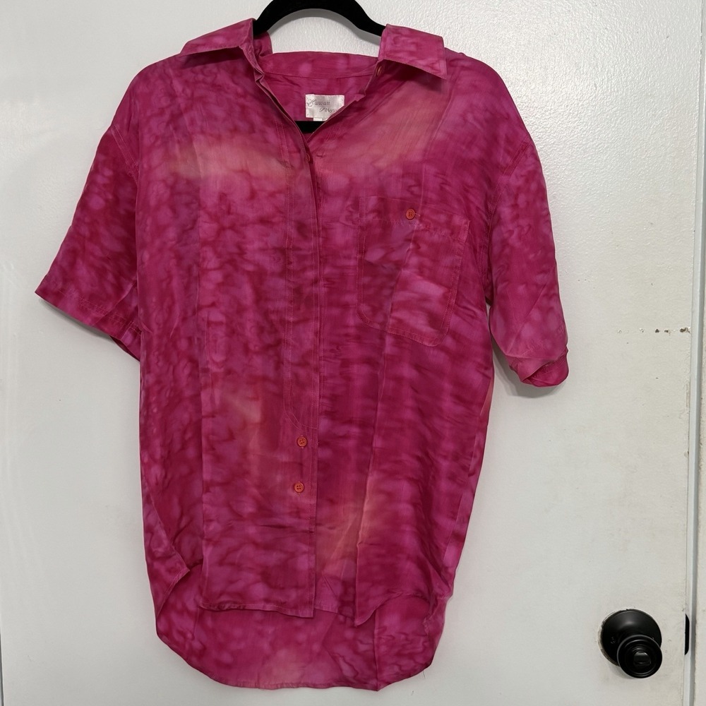 Hawaii Silkyway Women's Vintage 100% Washable Silk Tie-Dye Retro Sz Medium Shirt